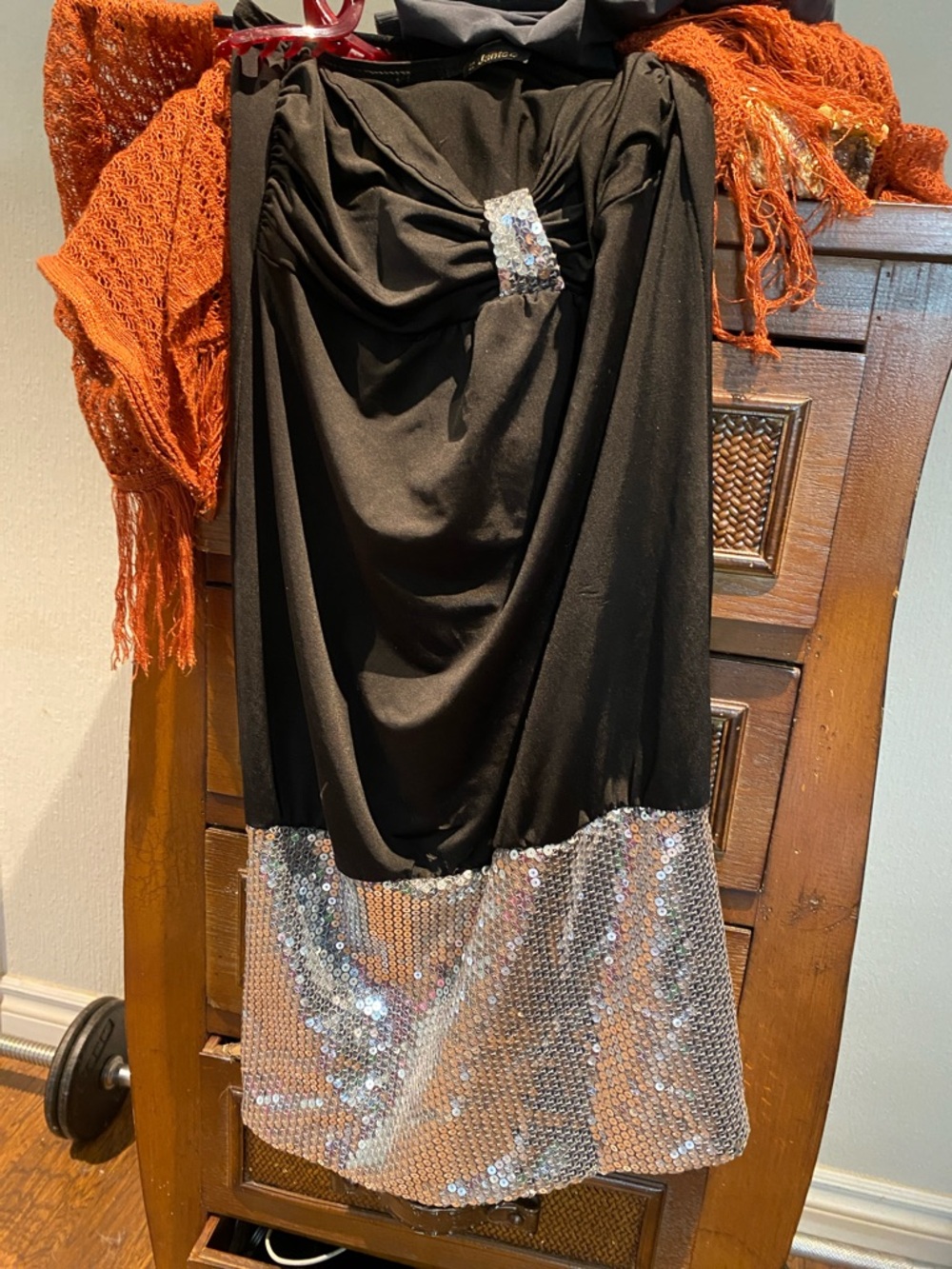 Black Strapless Dress with Silver Sequin Hem